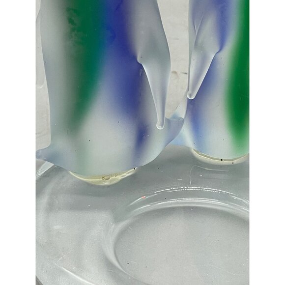 Penguin Tealight Candle Holder Partylite Frosted Clear Blue Green Glass READ - Picture 4 of 7
